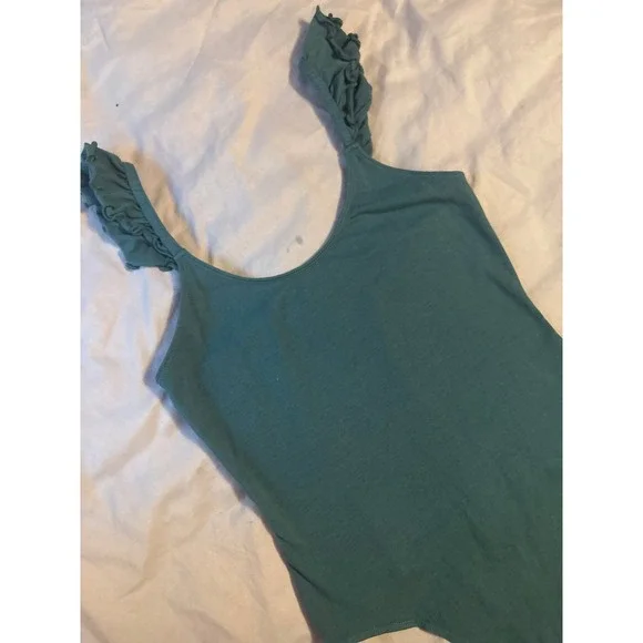 American Eagle Green Ruffle Strap Tank Top Bodysuit,‎ Medium - Picture 4 of 6